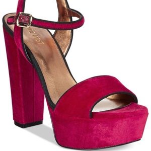 Nine West Red platform heels in velvet material.